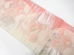 アンティーク　扇に花青海波模様織り出し袋帯（材料）